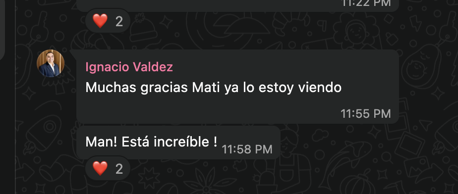 Mensaje de WhatsApp de Ignacio: Man! Está increíble