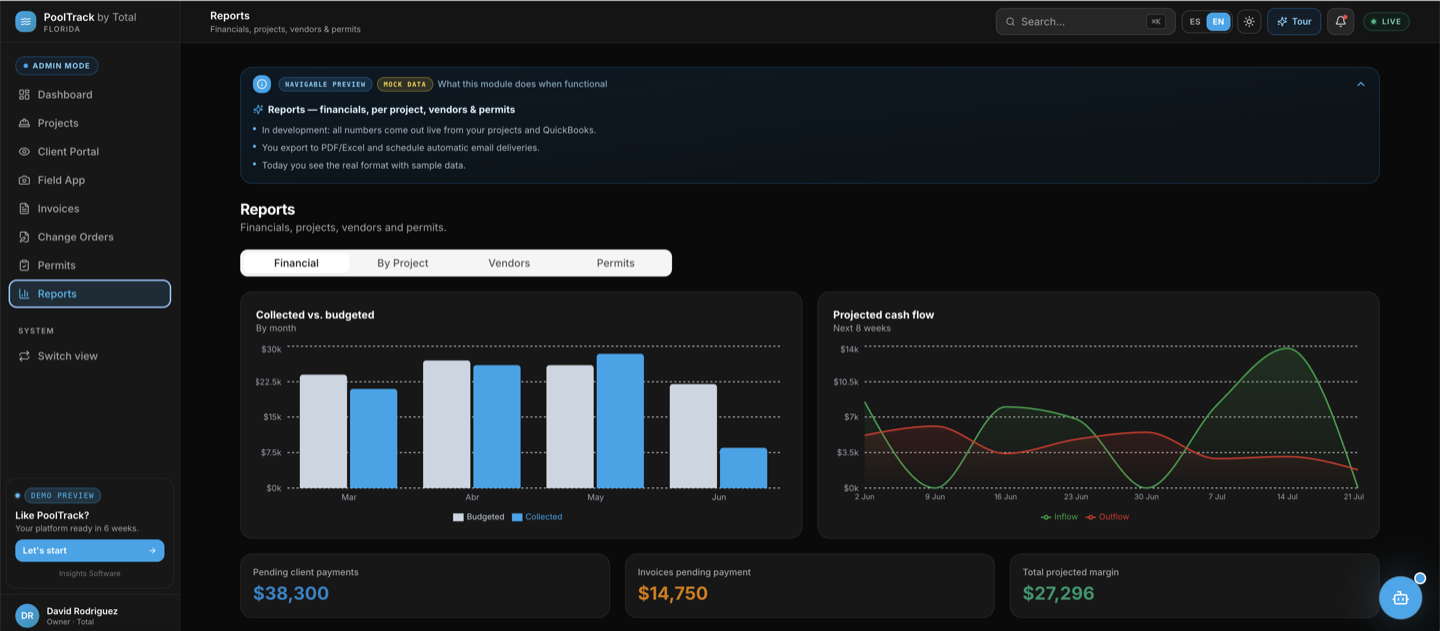 Interfaz de PoolTrack