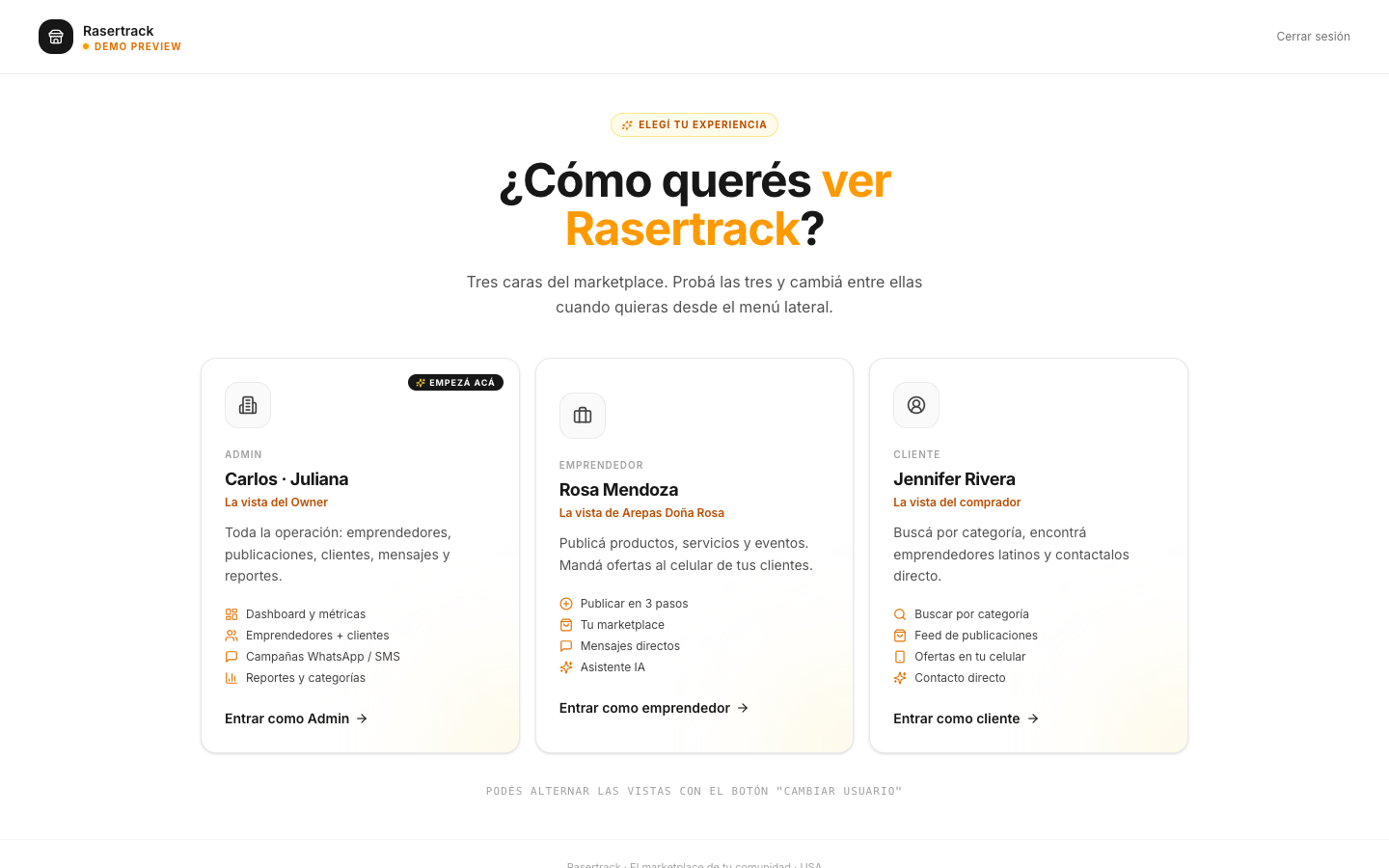 Interfaz de Rasertrack
